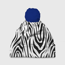 Шапка с помпоном Черно-белая зебра, цвет: 3D-тёмно-синий