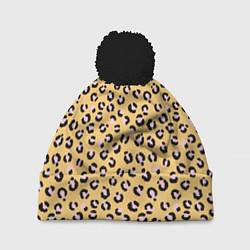 Шапка с помпоном Желтый леопардовый принт, цвет: 3D-черный