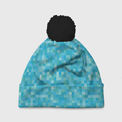Шапка с помпоном Бирюзовая пиксель абстракция, цвет: 3D-черный