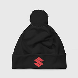 Шапка с помпоном SUZUKI - Красный логотип, цвет: 3D-черный