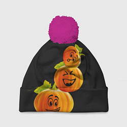 Шапка с помпоном Хэллоуин смешные тыквы, цвет: 3D-малиновый