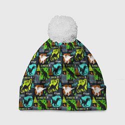 Шапка с помпоном Dinosaurs, цвет: 3D-белый