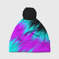 Шапка с помпоном НЕОНОВЫЕ ПОЛОСЫ И НИЧЕГО ЛИШНЕГО NEON STRIPES, цвет: 3D-черный
