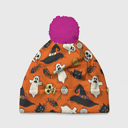 Шапка с помпоном Хэллоуинские шалости, цвет: 3D-малиновый