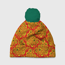 Шапка с помпоном Хохломские узоры, цвет: 3D-зеленый
