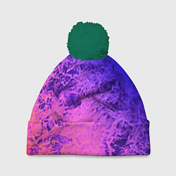 Шапка с помпоном Абстрактный пурпурно-синий, цвет: 3D-зеленый