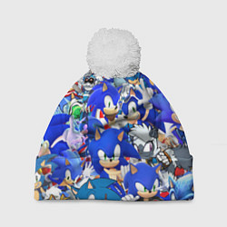 Шапка с помпоном SONIC СИНИЙ ЁЖ СОНИК, цвет: 3D-белый
