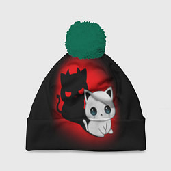 Шапка с помпоном КОТИК ДЬЯВОЛ KITTY DEVIL, цвет: 3D-зеленый