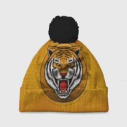 Шапка с помпоном Голова свирепого тигра, цвет: 3D-черный