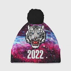 Шапка c помпоном ЧЁРНЫЙ ТИГР НОВЫЙ ГОД 2022 GRAY TIGER NEW YEAR