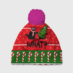 Шапка c помпоном WHAT КОТИК CAT