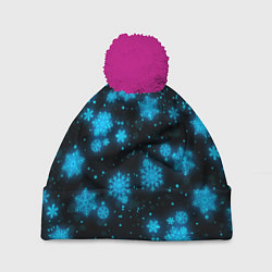 Шапка с помпоном НОВОГОДНИЕ НЕОНОВЫЕ СНЕЖИНКИ 2022 НОВЫЙ ГОД, цвет: 3D-малиновый