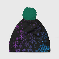 Шапка с помпоном Новогодние снежинки Градиент, цвет: 3D-зеленый
