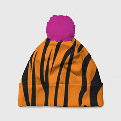 Шапка с помпоном Текстура тиграtiger, цвет: 3D-малиновый