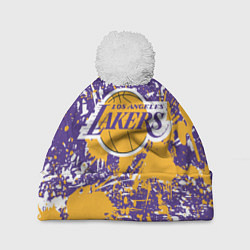 Шапка с помпоном LAKERS ФИРМЕННЫЕ ЦВЕТА БРЫЗГИ КРАСОК LA, цвет: 3D-белый