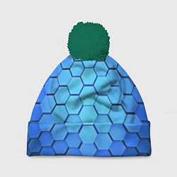 Шапка с помпоном Неоновые 3D ПЛИТЫ, цвет: 3D-зеленый