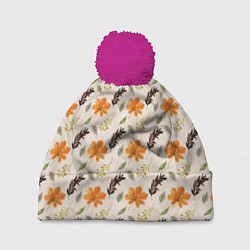 Шапка с помпоном Осенний пейзаж, цвет: 3D-малиновый