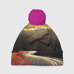 Шапка с помпоном Ночная трасса, Мерседес, цвет: 3D-малиновый