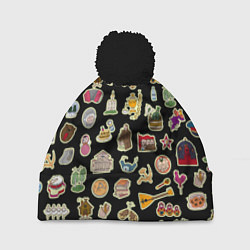 Шапка с помпоном Россия и СССР паттерн, цвет: 3D-черный