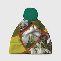 Шапка с помпоном Весна 8 Марта Подснежники, цвет: 3D-зеленый