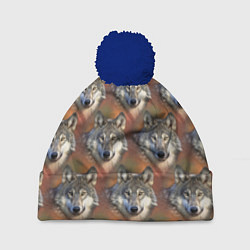 Шапка с помпоном Волки Wolfs паттерн, цвет: 3D-тёмно-синий