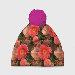 Шапка с помпоном Полевые цветочки дачные цветы, цвет: 3D-малиновый