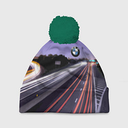 Шапка с помпоном BMW Ночная трасса, цвет: 3D-зеленый