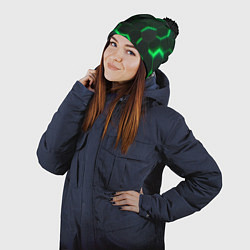 Шапка с помпоном Неоновые соты - Green, цвет: 3D-черный — фото 2