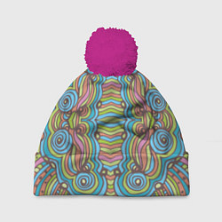 Шапка с помпоном Абстрактный разноцветный узор Линии, волны, полосы, цвет: 3D-малиновый