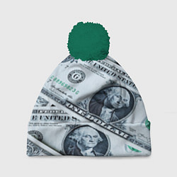 Шапка с помпоном Доллары с Вашингтоном, цвет: 3D-зеленый