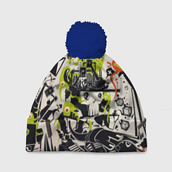 Шапка с помпоном Cyber pattern Skull Vanguard Fashion, цвет: 3D-тёмно-синий