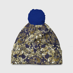 Шапка с помпоном Узоры и листья, цвет: 3D-тёмно-синий