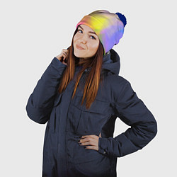 Шапка с помпоном Красочный неон, цвет: 3D-тёмно-синий — фото 2