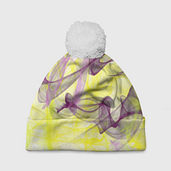 Шапка с помпоном Абстракция Желтый и розовый Дополнение Коллекция G, цвет: 3D-белый