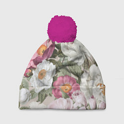 Шапка с помпоном Цветы Розовый Сад Пион и Роз, цвет: 3D-малиновый