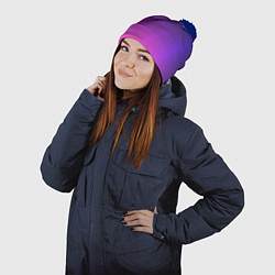 Шапка с помпоном Розовофиолетовый градиент, цвет: 3D-тёмно-синий — фото 2