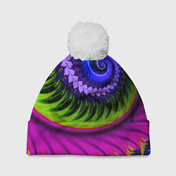Шапка с помпоном Разноцветная неоновая спираль Абстракция Multicolo, цвет: 3D-белый
