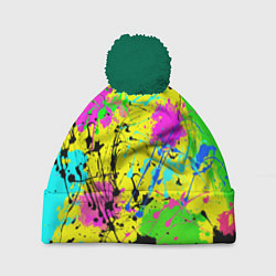 Шапка c помпоном Абстрактная картина в разноцветный неоновых тонах