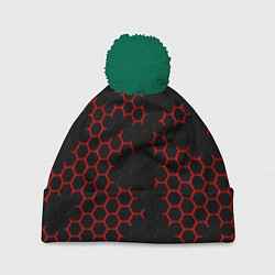 Шапка с помпоном НАНОКОСТЮМ Black and Red Hexagon Гексагоны, цвет: 3D-зеленый