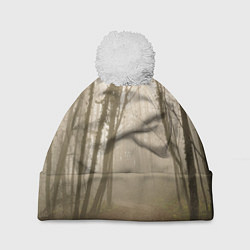 Шапка с помпоном Туманный лес на восходе, цвет: 3D-белый