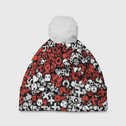 Шапка с помпоном Красно-белые знаки LDR, цвет: 3D-белый