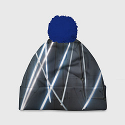 Шапка с помпоном Неоновые лампы во тьме - Голубой, цвет: 3D-тёмно-синий