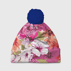 Шапка с помпоном Красочный цветочный паттерн Лето Fashion trend 202, цвет: 3D-тёмно-синий
