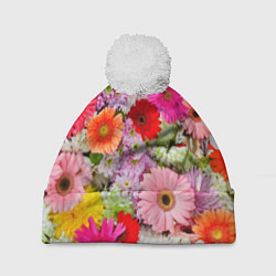 Шапка с помпоном BEAUTIFUL FLOWERS, цвет: 3D-белый