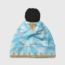 Шапка с помпоном Славянская тай-дай рубаха, цвет: 3D-черный