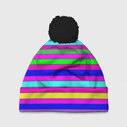 Шапка c помпоном Multicolored neon bright stripes