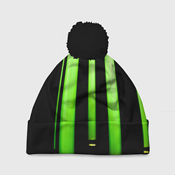 Шапка с помпоном Абстрактные неоновые колбы с кислотой - Зелёный, цвет: 3D-черный