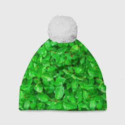 Шапка с помпоном Зелёные листья - текстура, цвет: 3D-белый