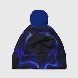 Шапка с помпоном Неоновый фрактал - абстракция, цвет: 3D-тёмно-синий