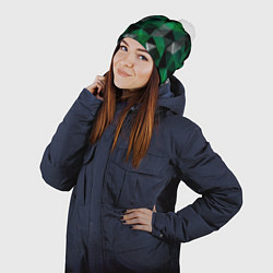 Шапка с помпоном Зеленый, серый и черный геометрический, цвет: 3D-белый — фото 2